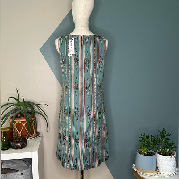 Alice + Olivia Beaded Ikat Stripe Shift Dress Southwest Boho Blue Multi NWT 12 - Picture 5 of 13